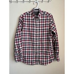 Haggar Plaid Flannel Button Down Shirt Long Sleeve Men Medium Lumberjack Outdoor